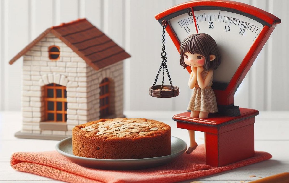 یک ترازو و یک کیک جو در تصویر وجود دارد که نشان می دهد جو دوسر برای کاهش وزن مفید است.