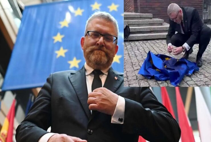 برای دیدن نماینده لهستان بر روی پرچم اتحادیه اروپا آتش سوزی کرد