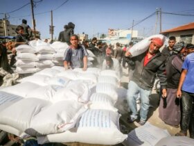 بین نوار غزه توسط برنامه جهانی غذا توزیع آرد