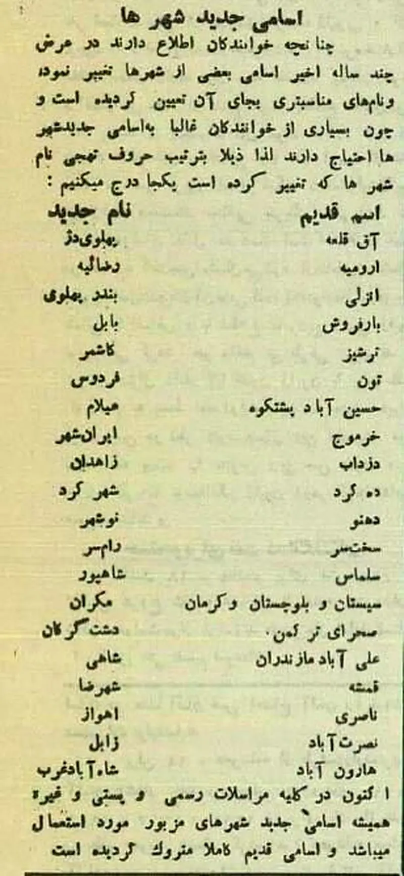 نام شهرها را تغییر دهید