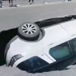 برای دیدن فروپاشی ناگهانی زمین در چین ماشین را بلعید