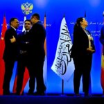 تصاویر پرچم طالبان و ایران در اجلاس روند مسکو