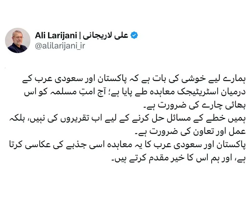 لاریجانی از توافق راهبردی پاکستان و عربستان استقبال کرد 5 photo_2025-10-28_22-45-36