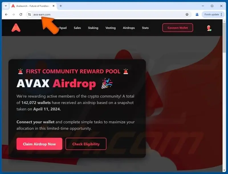کلاهبرداری Airdrop با نام دامنه جعلی (نام سایت)