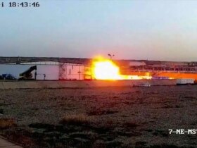 (فیلم) لحظه برخورد پهپاد انتحاری به میدان گازی سلیمانیه عراق