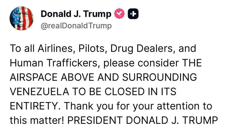 ترامپ حریم هوایی ونزوئلا و اطراف آن را بسته اعلام کرد. 5 1