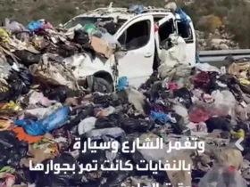 لحظه واژگونی کامیون حمل زباله در رام الله 9 لحظه واژگونی کامیون حمل زباله در رام الله