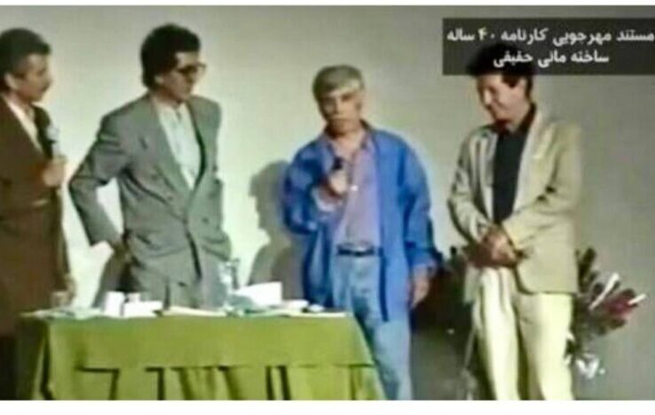 بهرام بیضایی، داریوش مهرجویی، فریدون صدیقی و جمشید گرگین در یک فریم