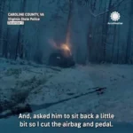 فرار معجزه آسای راننده از خودروی در حال سوختن