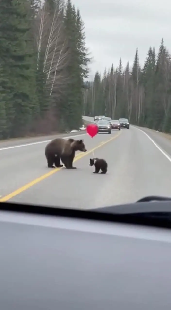 لحظات خنده دار در جاده جنگلی; بازی بچه خرس با بادکنک 1 لحظات خنده دار در جاده جنگلی; بازی بچه خرس با بادکنک
