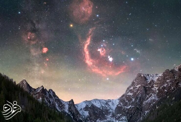 عکس روز ناسا در آسمان شب شکارچی در کوه های یخ زده