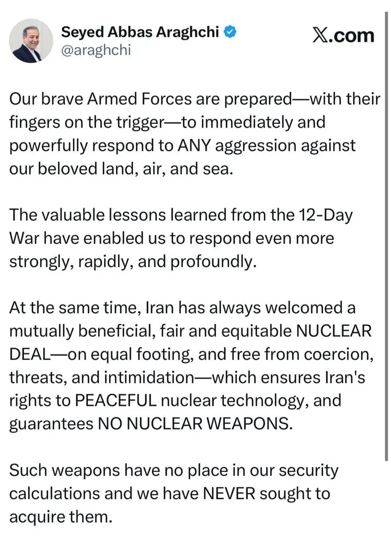 واکنش عراقچی به تهدید اخیر ترامپ: نیروهای مسلح شجاع ما آماده هستند 4 photo_2026-01-28_21-16-58