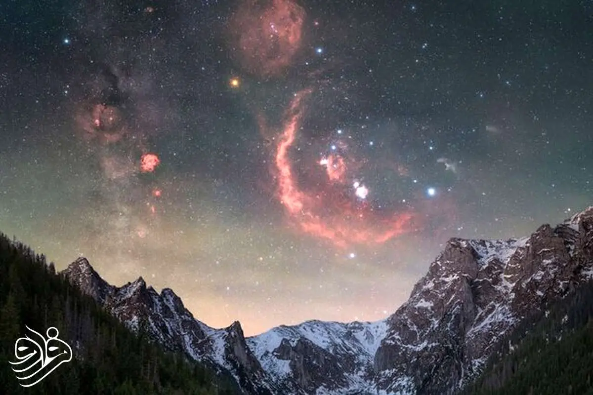 عکس روز ناسا در آسمان شب شکارچی در کوه های یخ زده