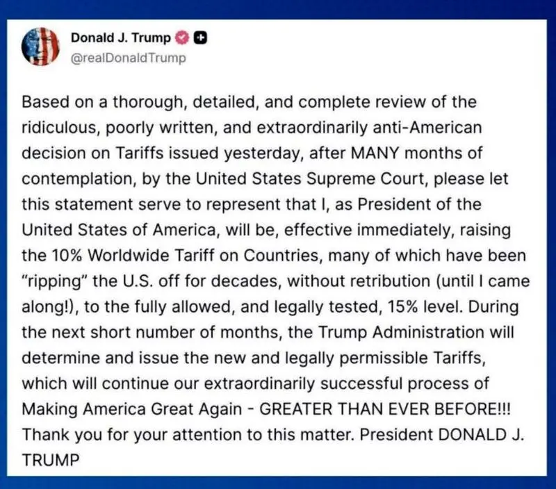 ترامپ تعرفه های جهانی را به 15 درصد افزایش داد 5 4