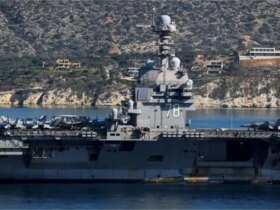 حرکت ناو هواپیمابر جرالد فورد به بندر حیفا اسرائیل