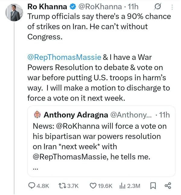 ادعای نماینده کنگره آمریکا: هفته آینده درباره حمله نظامی به ایران رای خواهیم داد 5 ادعای نماینده کنگره آمریکا هفته آینده درباره حمله نظامی به