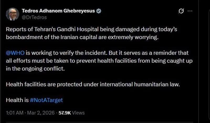 توییت رئیس سازمان جهانی بهداشت