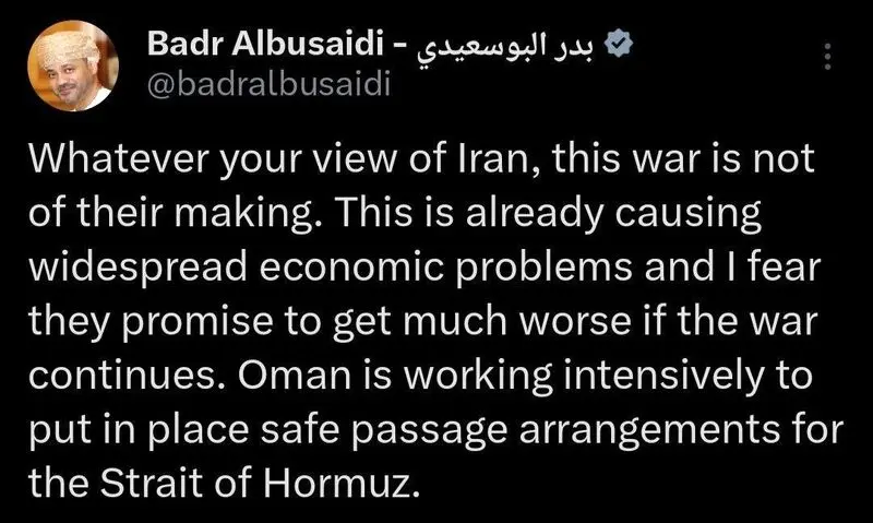 تلاش عمان برای عبور ایمن از تنگه هرمز 5 توییت بوسعیدی