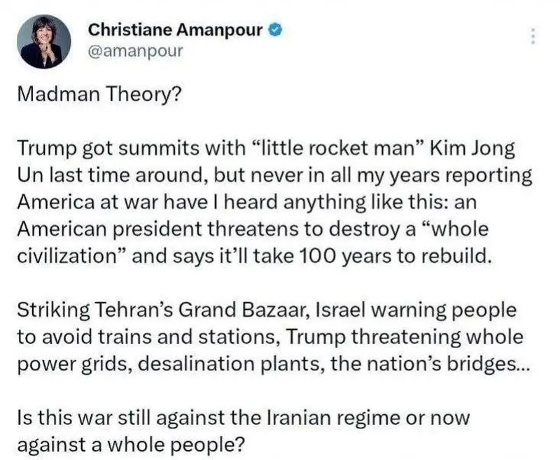 کریستین امانپور: آیا این جنگ هنوز علیه رژیم ایران است یا علیه کل مردم ایران؟ 5 00