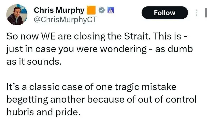 کریس مورفی: تصمیم ترامپ برای محاصره تنگه هرمز «احمقانه و پر از تکبر» است. 5 9