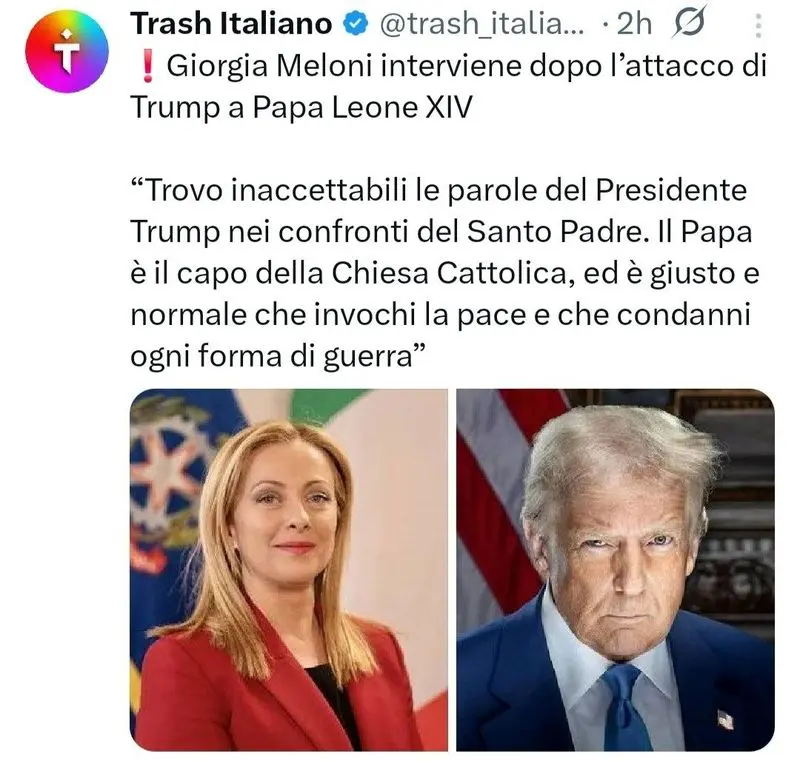 واکنش نخست وزیر ایتالیا به اظهارات ترامپ درباره پاپ 5 گرجستان