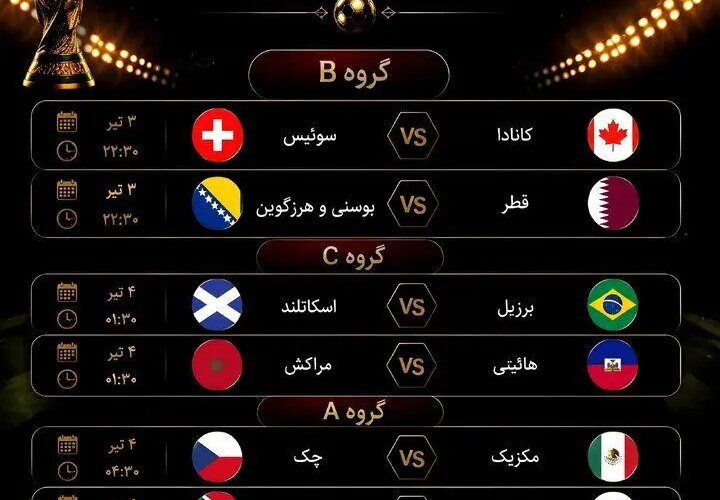 زمان بازی جام جهانی 2026 برزیل - اسکاتلند و کره جنوبی - آفریقای جنوبی 6 زمان بازی جام جهانی 2026 برزیل - اسکاتلند و کره جنوبی - آفریقای جنوبی